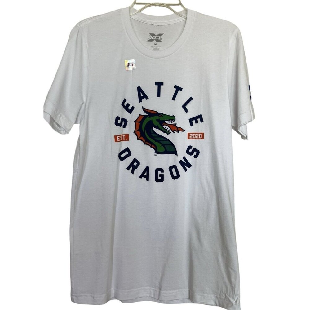 XFL Seattle Dragons T-Shirt Mens Size Medium M White Short‎ Sleeve Football